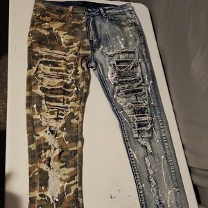 W. Waimea Trendy Half Camo Jeans Half Distressed Size 32